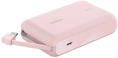 Портативный внешний аккумулятор Belkin 10k PD20w Integrated USB-C Cable, Pink (BPB021HQPK)