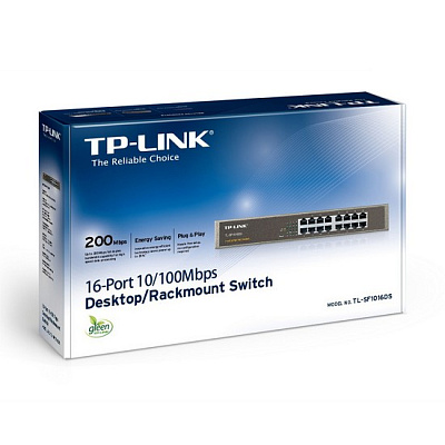 Коммутатор TP-Link TL-SF1016DS 16-портовый Fast Ethernet настольный/монтируемый в стойку коммутатор (TL-SF1016DS)