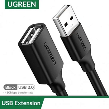 Кабель UGREEN USB(m) - USB(f) удлинитель USB 2.0,  1m US103 (10314)