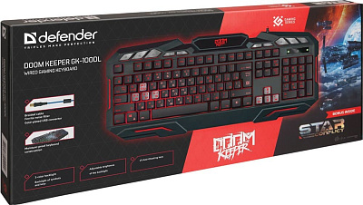 Клавиатура проводная игровая Defender Doom Keeper GK-100DL, ENG/RUS, USB, 3 цвета подсветки (45100)