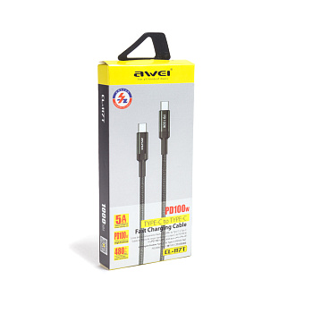Интерфейсный кабель Awei Type-C to Type-C CL-117T 100W 5A 1m Чёрный (CL-117T)