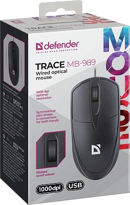 Мышь Defender Trace MB-989, Black, Optical, 1000dpi, USB (52989)
