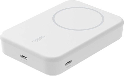 Портативный внешний аккумулятор Belkin 10k Qi2 MagSafe Compatible Powerbank with kickstand, White (BPD008BTWH)
