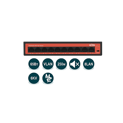 Коммутатор неуправляемый Wi-Tek PoE WI-PS210H  (WI-PS210H)