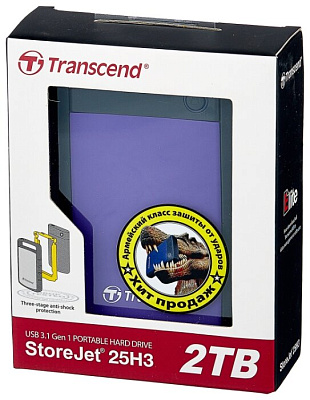 Внешний жесткий диск HDD 2TB USB3.0, Transcend  StoreJet 2.5" TS2TSJ25H3P (TS2TSJ25H3P)