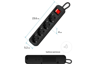 Удлинитель с заземлением Defender G418 Выключатель, 1.8 м, 4 розетки, черный (99337)