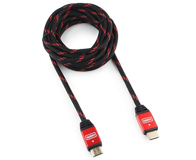 Кабель HDMI Cablexpert, серия Gold, 4,5 м, v1.4, M/M, красный, алюминиевый корпус, коробка (CC-G-HDMI02-4.5M)