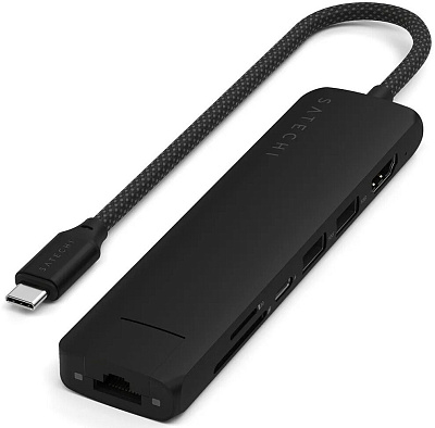 Картридер / USB-хаб Satechi 7-in-1 USB-C Slim Multiport Adapter with Ethernet - Black (ST-P7SK)