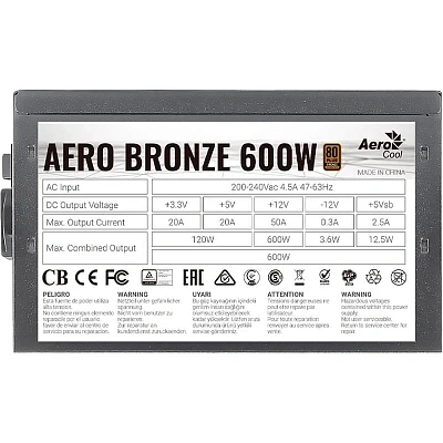 Блок питания ATX 600W AeroCool Aero Bronze, ATX (600W AEROCOOL AERO BRONZE)