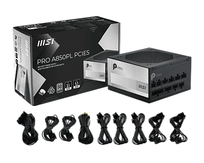 Блок питания MSI  850W, PRO A850PL PCIE5, ATX, 80+ PLATINUM Черный (PRO A850PL PCIE5)