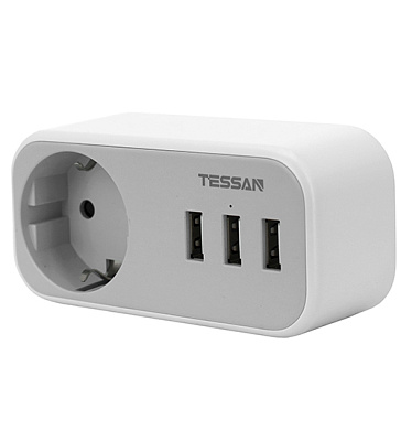 Сетевой фильтр Tessan TS-329, 1 розетка, 3хUSB, Grey (TS-329)