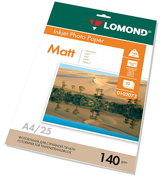 Бумага Lomond A4, 140г/м2, 25 листов, матовая, односторонняя (0102073)