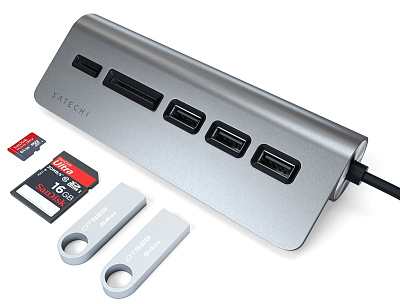 USB хаб Satechi Type-C Aluminum USB 3.0 Hub & Card Reader - Space Gray (ST-TCHCRM)