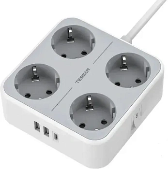 Сетевой фильтр Tessan TS-302-C, 2м, Grey (TS-302-C)