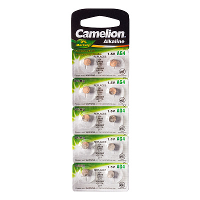 Батарейка, CAMELION, AG4-BP10, Alkaline, AG4, 1.5V, 10 шт., Блистер (AG4-BP10)
