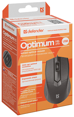 Компьютерная мышь   проводная Defender Classic MB-270 Черный USB (52270)