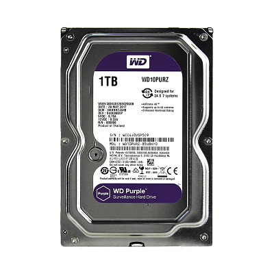 Жёсткий диск WD Purple WD10PURZ 1ТБ 3,5" 5400RPM 64MB (SATA-III) DV&NVR (WD10PURZ)