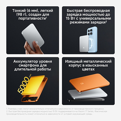 Портативный внешний аккумулятор Xiaomi UltraThin Magnetic Power Bank 5000 15W - Glacier Silver (MDY-20-EB-SLV)