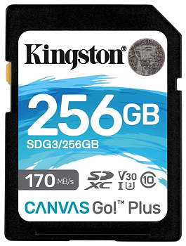 Карта памяти SD, Kingston Canvas Go! Plus, 256GB, SDG3/256GB, Class 10, UHS-I, R170/W90 (SDG3/256GB)