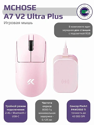 Мышь MCHOSE A7 V2 Ultra Plus, Rose Red, TTC Gold Switch (MC-A7V2-11)