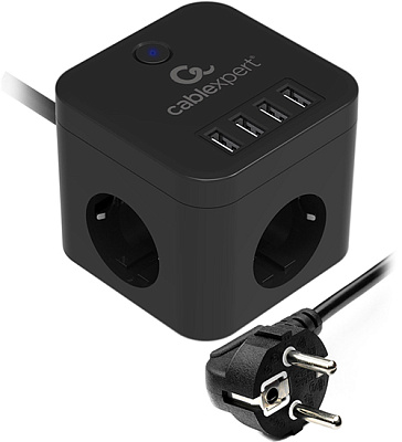 Сетевой фильтр Cablexpert Cube черный (CUBE-3-U4-B-1.5)