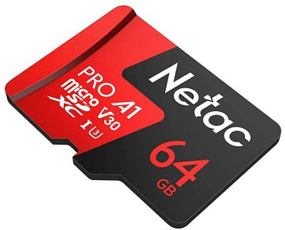 Карта памяти MicroSD, Netac P500 Extreme Pro 64GB 100MB/s Class 10, + SD Adapter (NT02P500PRO-064G-R)