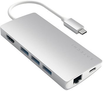 Картридер / USB-хаб Satechi Type-C Multi-Port Adapter 4K with Ethernet V2 - Silver (ST-TCMA2S)