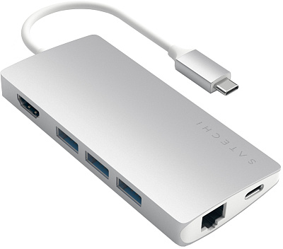 Картридер / USB-хаб Satechi Type-C Multi-Port Adapter 4K with Ethernet V2 - Silver (ST-TCMA2S)