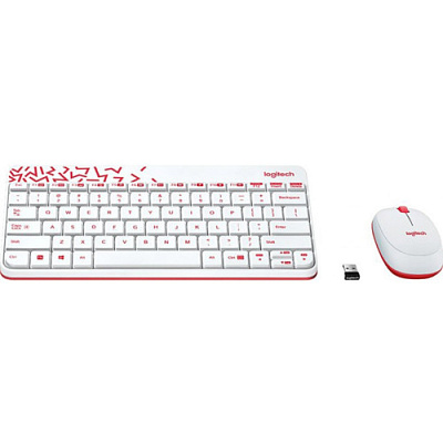 Беспроводная клавиатура + мышь Logitech MK240 White (белый с красным рисунком) (920-008212)