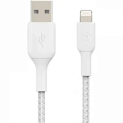 Кабель интерфейсный Belkin BRAIDED white (1m) (CAA002BT1MWH)