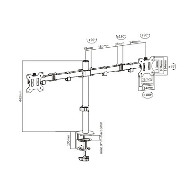 Настольный кронштейн Brateck LDT12-C024N для 2-х мониторов (13"-32") (LDT12-C024N)