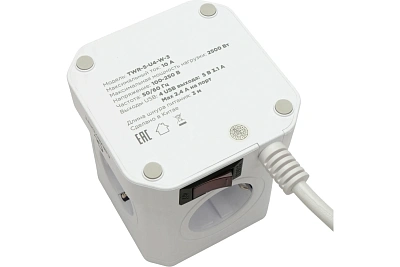 Сетевой фильтр Cablexpert Tower 5р TWR-5-U4 белый (TWR-5-U4-W-3)