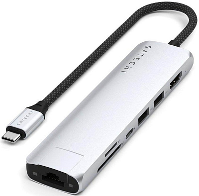 Картридер / USB-хаб Satechi 7-in-1 USB-C Slim Multiport Adapter with Ethernet - Silver (ST-P7SS)