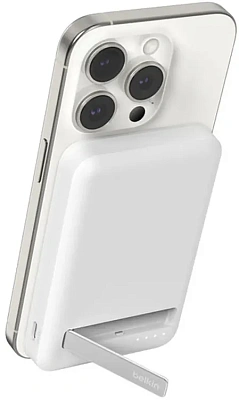 Портативный внешний аккумулятор Belkin 8k Qi2 MagSafe Compatible Powerbank with Kickstand, White (BPD007BTWH)