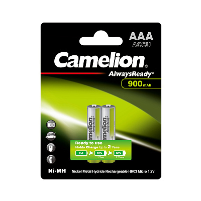 Аккумулятор CAMELION AlwaysReady Rechargeable Ni-MH NH-AAA900ARBP2 2 шт. в блистере (NH-AAA900ARBP2)
