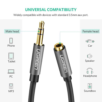 Кабель Audio(m) 3.5mm - Audio(f) 3.5mm, 5m. (удлинитель) AV118 UGREEN (10538)