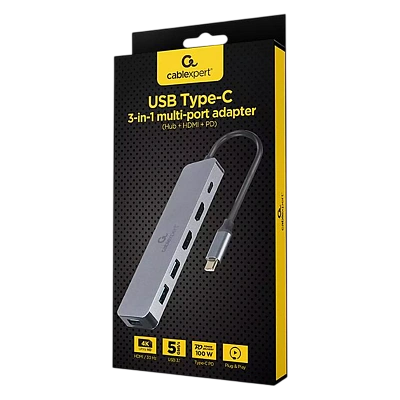 Конвертер Cablexpert USB Type-C 3-in-1 multi-port adapter (Hub   HDMI   PD) (A-CM-COMBO3-03)