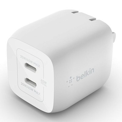 Зарядное устройство Belkin 45W PD PPS Dual USB-C Universal (WCH011vfWH)