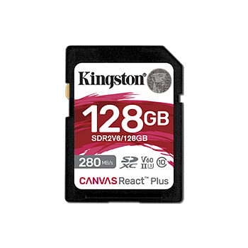  Карта памяти SD, Kingston Canvas React Plus, 128GB V60 (SDR2V6/128GB)