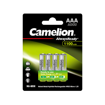 Аккумулятор CAMELION AlwaysReady Ni-MH Rechargeable NH-AAA1100ARBP4 4 шт. в блистере (NH-AAA1100ARBP4)