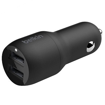 Автомобильное зарядное устройство Belkin, 24W Dual USB-A, USB-A-Lightning, 1m, Black (CCD001bt1MBK)