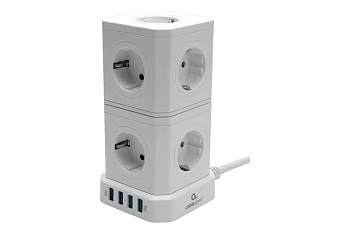 Сетевой фильтр Cablexpert Tower TWR-9-U4-W-2 белый (TWR-9-U4-W-2)