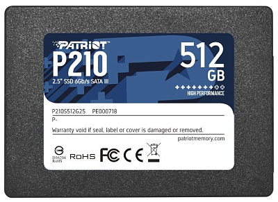 Твердотельный накопитель  512GB SSD PATRIOT P210 2.5” SATA3 R520Mb/s W430MB/s 7mm P210S512G25 (P210S512G25)