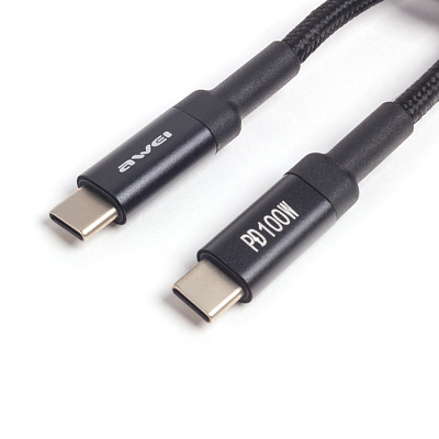 Интерфейсный кабель Awei Type-C to Type-C CL-117T 100W 5A 1m Чёрный (CL-117T)