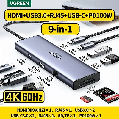 Конвертер USB 3.1(m) Type C на HDMI/LAN/CardReader/Type Cx2/USB 3.0x2/PD 100W CM498 (15375)