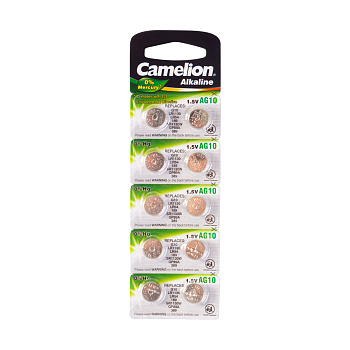 Батарейка CAMELION Alkaline AG10-BP10(0%Hg) 10 шт. в блистере (AG10-BP10(0%Hg))