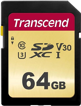 Карта памяти SD 64GB Class 10 U3 Transcend (TS64GSDC500S)