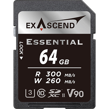 Карта памяти SD Exascend Essential, 64Gb, SDXC II, UHS-II (V90), R300/W260 (EX64GSDU2-S)