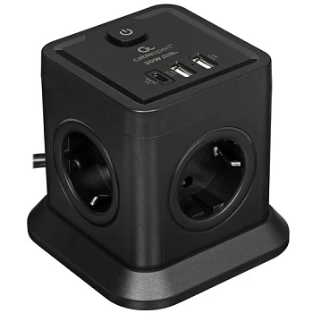 Сетевой фильтр Cablexpert Tower TWR-4-CU2-B-2 черный (TWR-4-CU2-B-2)