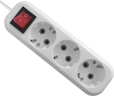 Удлинитель с заземлением Defender L330 16 А, 3 м, 3 розетки, белый (99359)